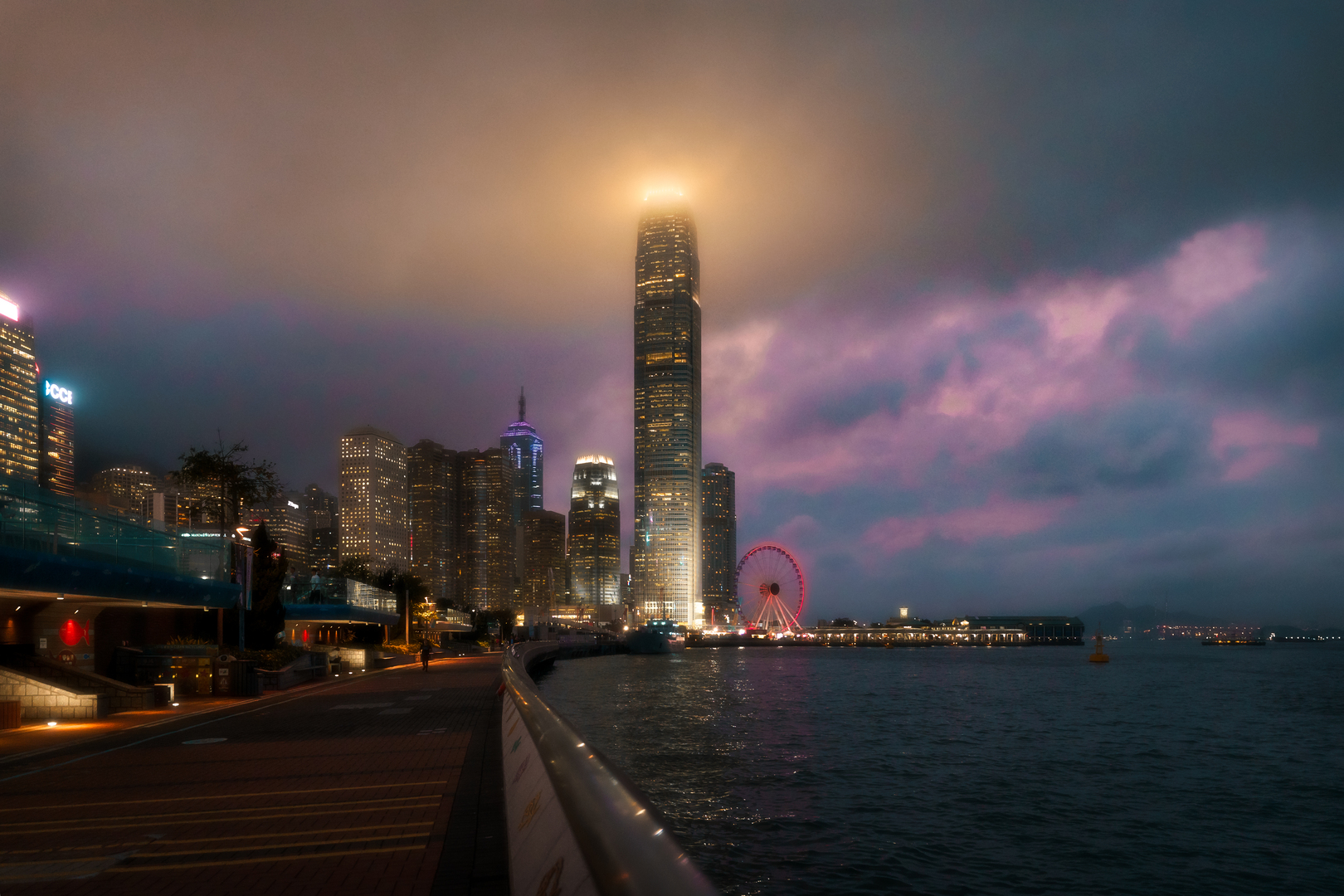 cloudy sunset over the hong kong skyline